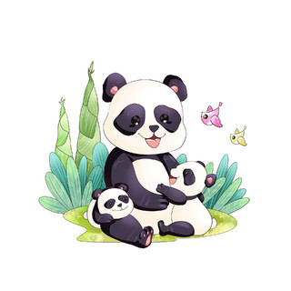 绿色春季熊猫动物元素gif动图